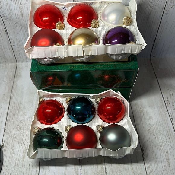 Christmas by Krebs Various Colored Glass Ornaments with Gold Crowns set of 12 - Picture 1 of 9